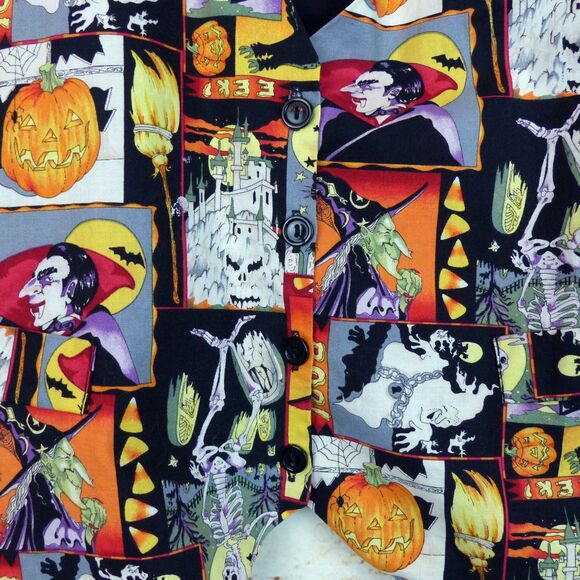 VTG 90s Smoke Valley Halloween Theme Vest Women L/XL Dracula Witch Skeleton Owl - Picture 6 of 10